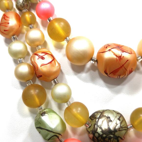 Vintage Japan Art Bead Necklace, Three Strands, 1950s, 17" - Picture 5 of 10